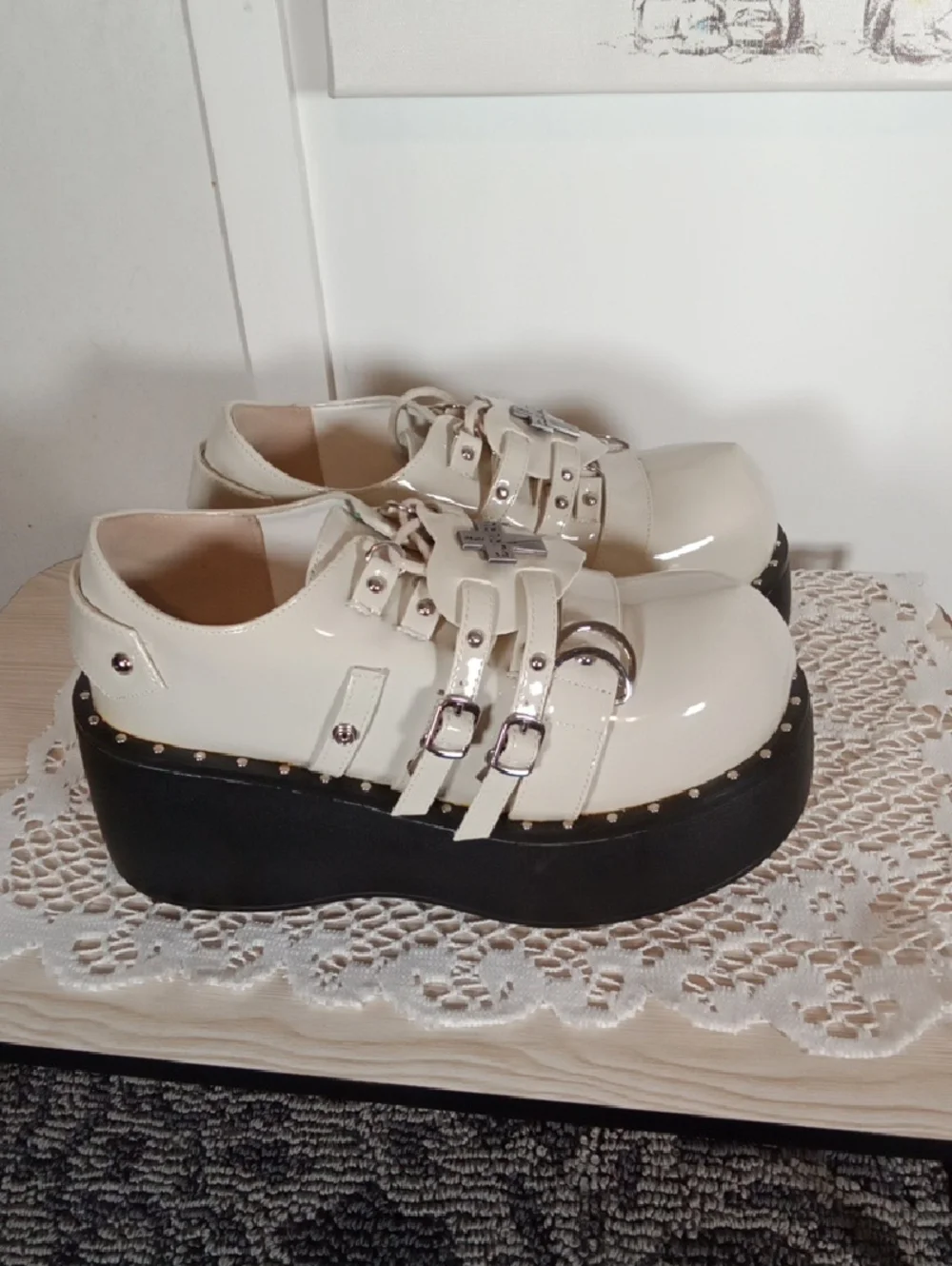 Gururu Gothic Platform Oxfords Glossy Triple Buckles Punk Emo Womens